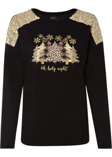 Рубашка оверсайз с рождественским мотивом и красивыми пайетками Bodyflirt Boutique, черный