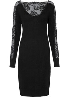 Трикотажное платье с кружевной вставкой Bodyflirt Boutique, черный