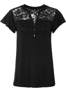 Рубашка на пуговицах с кружевом из экологически чистой вискозы Bodyflirt, черный