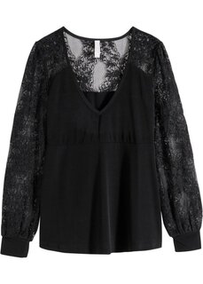 Рубашка с длинным рукавом и кружевом Bodyflirt Boutique, черный