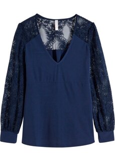 Рубашка с длинным рукавом и кружевом Bodyflirt Boutique, синий