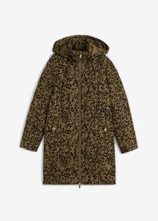Стеганое пальто с леопардовым бархатным принтом Bpc Selection, зеленый