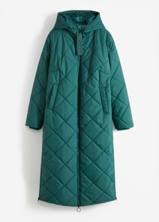 Длинное стеганое пальто с капюшоном Bpc Bonprix Collection, зеленый