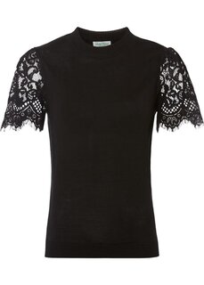 Трикотажная рубашка с кружевными рукавами Bodyflirt Boutique, черный