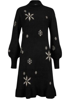 Вязаное платье со снежинками Bpc Bonprix Collection, черный
