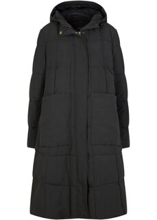 Широкое стеганое пальто а-силуэта с капюшоном и накладными карманами Bpc Bonprix Collection, черный