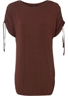 Рубашка с рюшами на рукавах и эластичным поясом по низу Bpc Bonprix Collection, коричневый