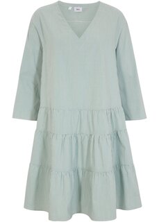 Короткое платье-рубашка в тонкую рубчиковую структуру рукава 3/4 Bpc Bonprix Collection, зеленый