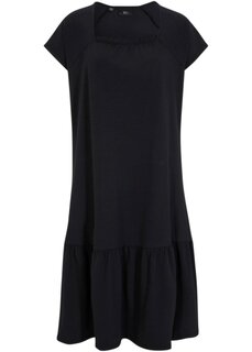 Платье из хлопкового джерси с вырезом горловины и рукавами длиной до колена Bpc Bonprix Collection, черный