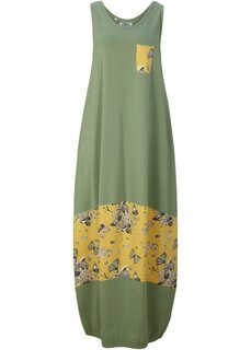 Хлопковое платье макси о-образного кроя Bpc Bonprix Collection, зеленый