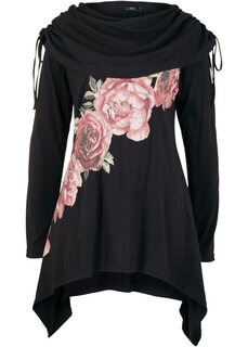 Рубашка с заостренным краем и принтом роз Bpc Bonprix Collection, черный