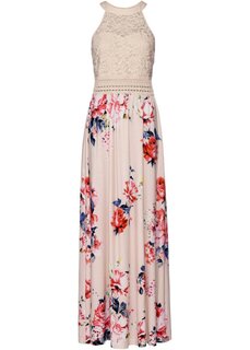 Платье макси с цветочным принтом короткие размеры Bodyflirt Boutique, бежевый