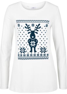Хлопковая рубашка с длинными рукавами и рождественским мотивом Bpc Bonprix Collection, бежевый