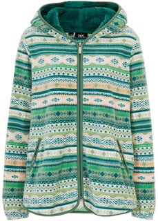 Флисовая куртка с капюшоном и норвежским узором Bpc Bonprix Collection, зеленый
