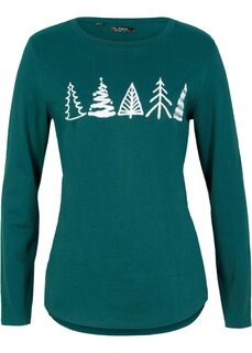Хлопковая рубашка с длинными рукавами и рождественским мотивом Bpc Bonprix Collection, зеленый