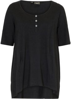 Широкая длинная рубашка из пряжи slub с карманами а-силуэта из натурального хлопка Bpc Bonprix Collection, черный