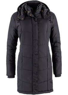 Длинная стеганая куртка с воротником и капюшоном Bpc Bonprix Collection, черный
