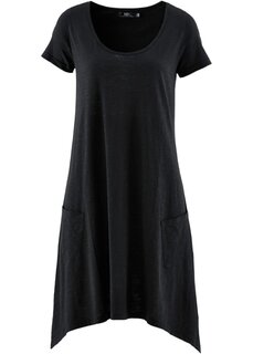 Короткое хлопковое платье-рубашка из пряжи slub Bpc Bonprix Collection, черный