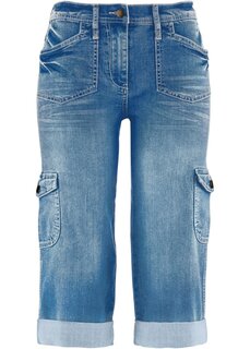 Комфортные эластичные джинсы-карго с удобным поясом длины капри Bpc Bonprix Collection, синий