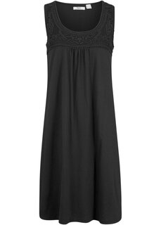 Короткое хлопковое платье-рубашка без рукавов с кружевом Bpc Bonprix Collection, черный