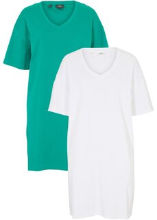 Платье-футболка с v-образным вырезом оверсайз (2 шт в упаковке) Bpc Bonprix Collection, зеленый