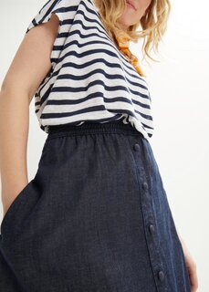 Легкая джинсовая юбка с льняным наполнением эластичным поясом и карманами длины миди Bpc Bonprix Collection, синий