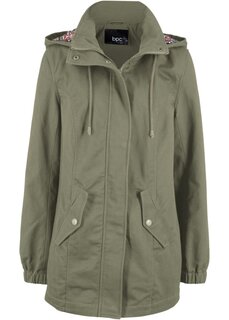 Хлопковая переходная куртка с капюшоном с принтом Bpc Bonprix Collection, зеленый