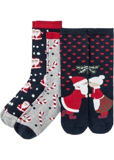 Рождественские носки (3 шт) из натурального хлопка Bpc Bonprix Collection, синий