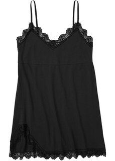 Ночная рубашка спагетти с кружевом и разрезом Bpc Bonprix Collection, черный