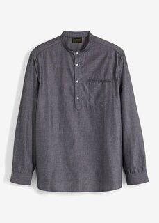 Рубашка с длинными рукавами и воротником стойкой из хлопкового оксфорда Bpc Selection, черный