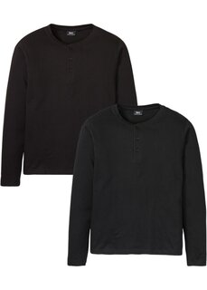 Хенли-рубашка (2 шт) с длинными рукавами Bpc Bonprix Collection, черный