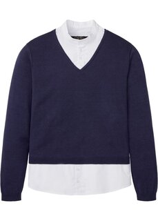 Пуловер со вставкой под рубашку Bpc Selection, синий