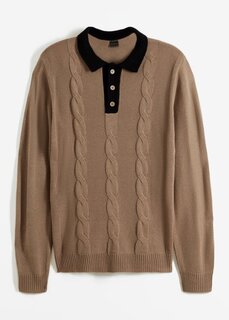 Пуловер с воротником-поло Bpc Selection, коричневый