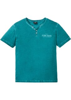 Рубашка на пуговицах с эффектом потертости короткие рукава Bpc Bonprix Collection, бирюзовый