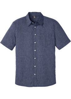 Рубашка с коротким рукавом и льном Bpc Bonprix Collection, синий