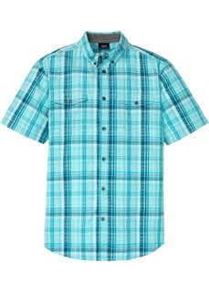 Рубашка из жатого хлопка с короткими рукавами Bpc Bonprix Collection, бирюзовый