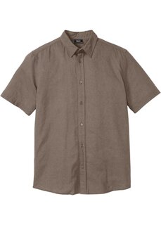 Рубашка с коротким рукавом и льном Bpc Bonprix Collection, коричневый