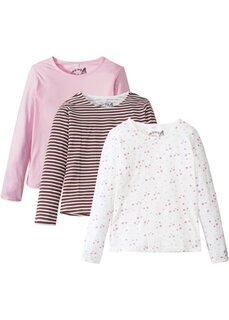Рубашка с длинными рукавами для девочек (3 шт) из натурального хлопка Bpc Bonprix Collection, розовый