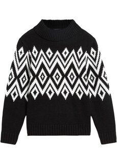 Вязаный свитер для девочки с норвежским узором Bpc Bonprix Collection, черный