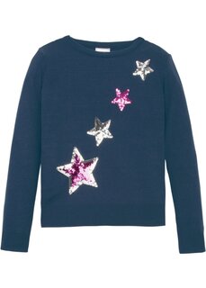 Вязаный свитер для девочки с пайетками Bpc Bonprix Collection, синий