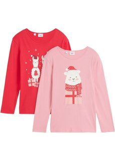Рубашка для девочек с длинными рукавами и рождественским мотивом (2 шт) из натурального хлопка Bpc Bonprix Collection, розовый