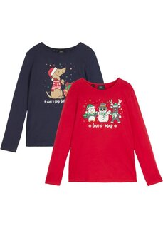 Рубашка для девочек с длинными рукавами и рождественским мотивом (2 шт в упаковке) Bpc Bonprix Collection, красный