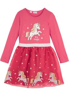 Трикотажное платье для девочки с органзой Bpc Bonprix Collection, розовый