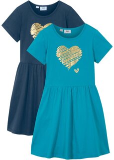 Трикотажное платье с короткими рукавами для девочек (2 шт) из натурального хлопка Bpc Bonprix Collection, синий
