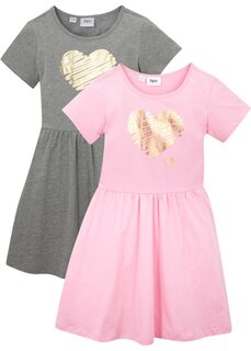 Трикотажное платье с короткими рукавами для девочек (2 шт) из натурального хлопка Bpc Bonprix Collection, розовый