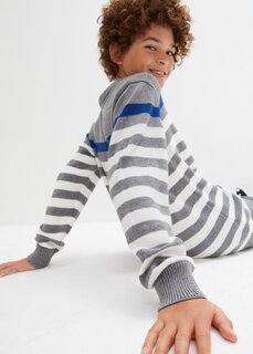 Хлопковый вязаный свитер в полоску для мальчика Bpc Bonprix Collection, серый