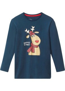 Рубашка для мальчика с длинными рукавами и рождественским мотивом из натурального хлопка Bpc Bonprix Collection, синий