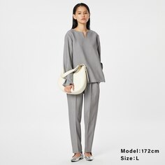 Блузка и брюки с манжетами из искусственного жемчуга PLST, серый