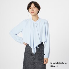 Блузка с металлическими пуговицами и оборками Georgette PLST, синий