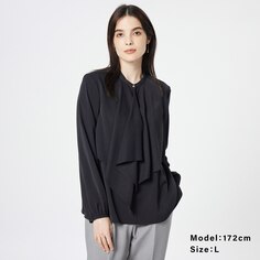 Блузка с металлическими пуговицами и оборками Georgette PLST, черный